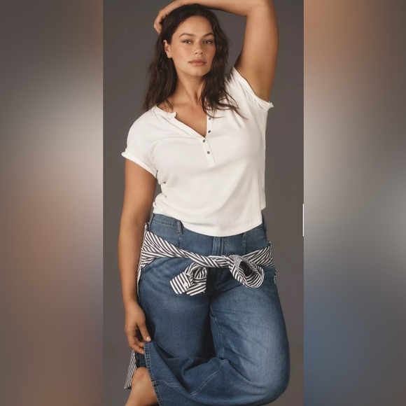 Anthropologie PILCRO The Andie Ribbed Henley Top Sz XL White Casual Basics - Picture 8 of 9